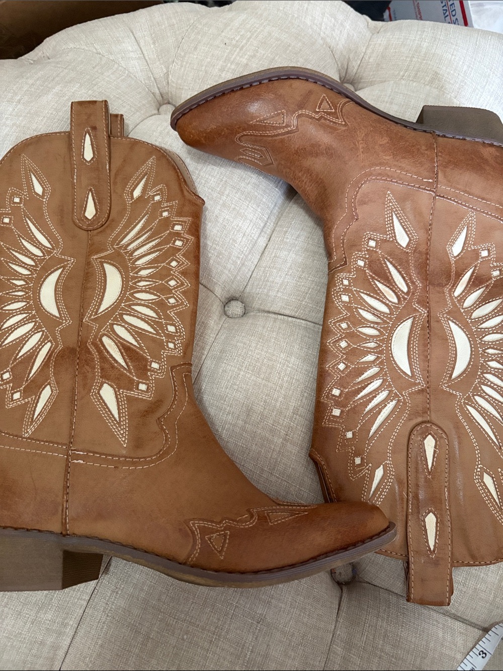 Altar'd State Matisse CharlottTan Western Embroidered Mid-Heel Cowboy Boots NWOB